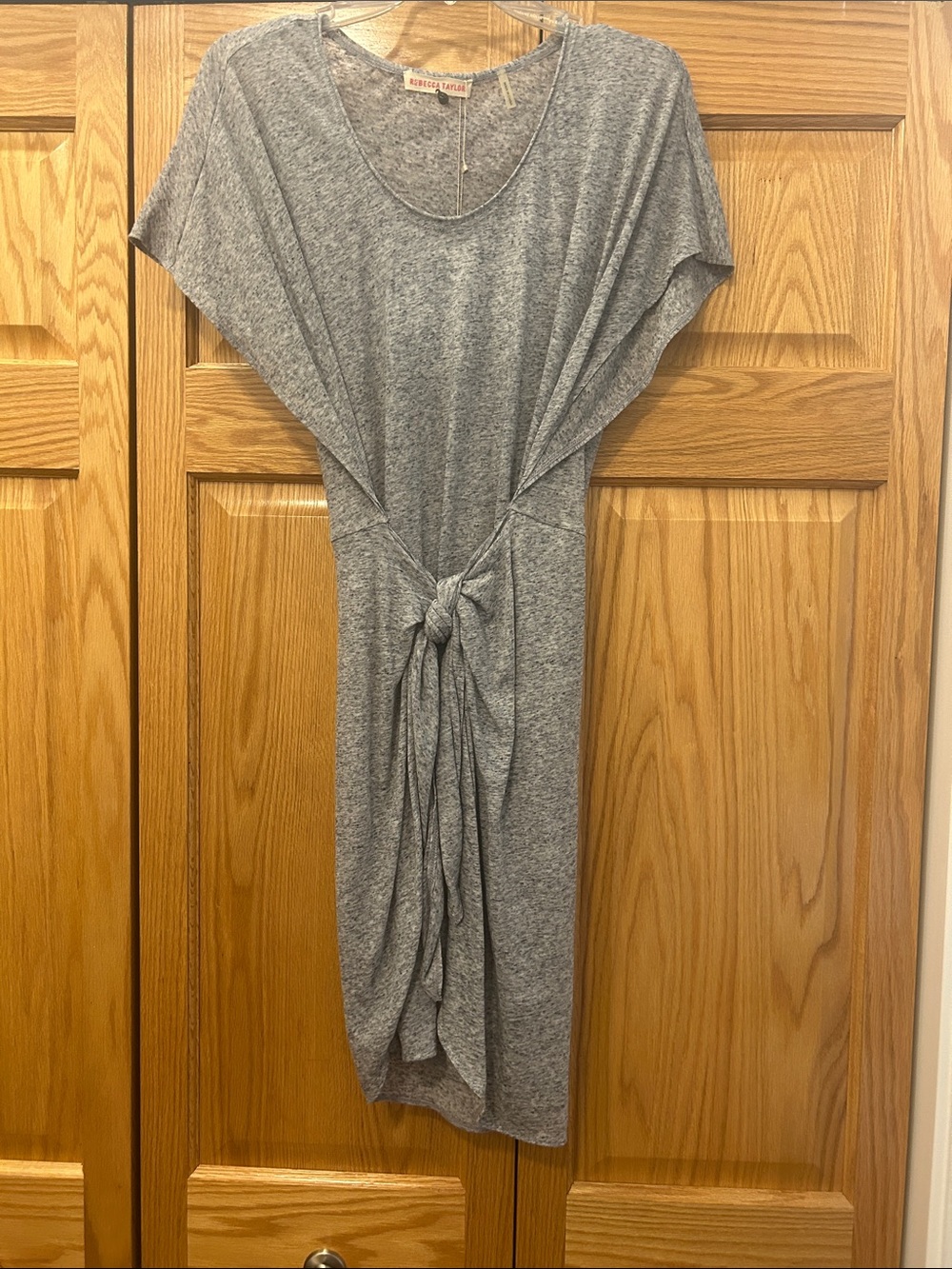 Rebecca Taylor Heather Gray Midi Knot-Front Dress